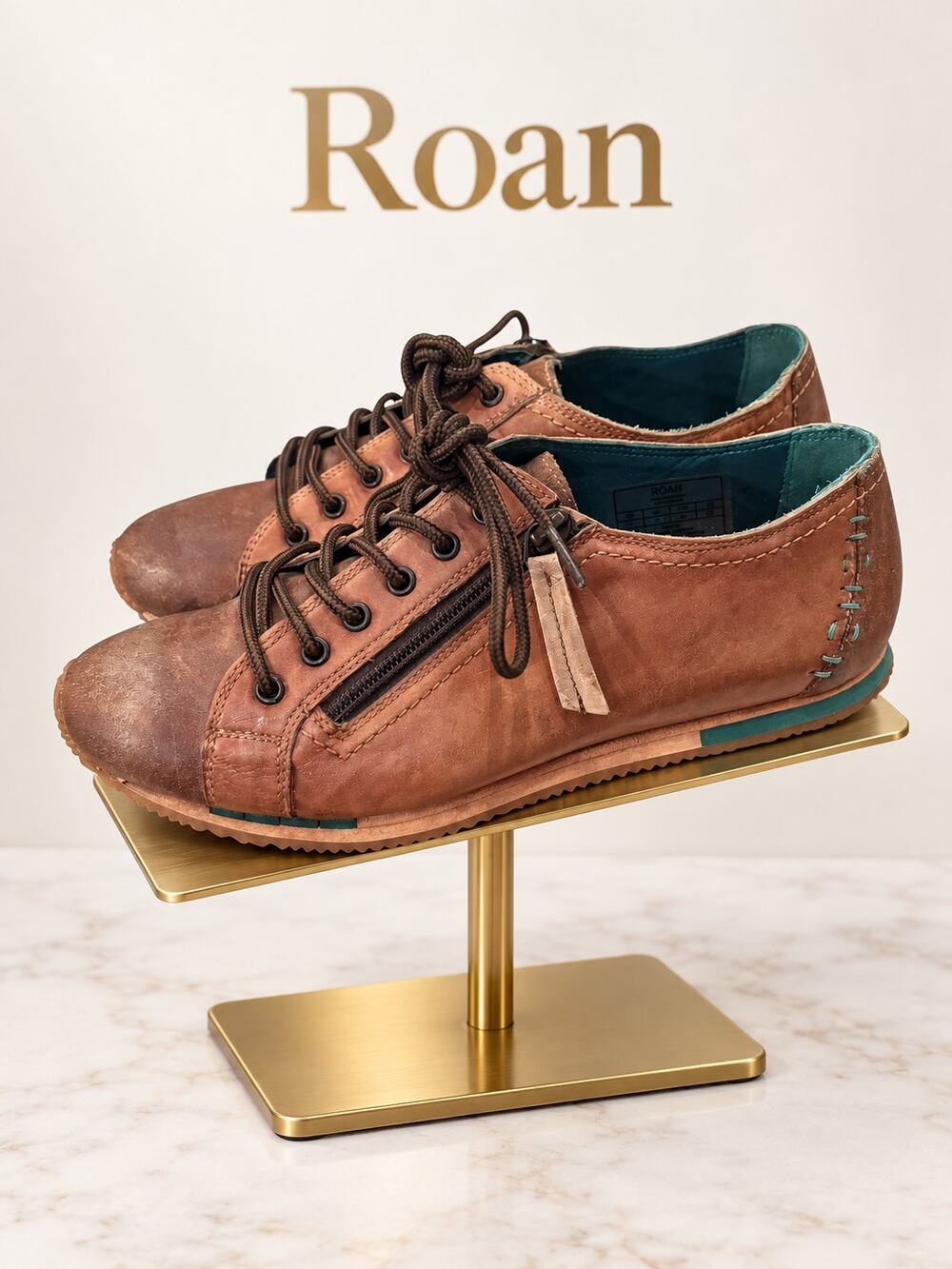 Roan by BED|STU Maudt Pecan Leather Lace Up Zip Sneakers Size 9